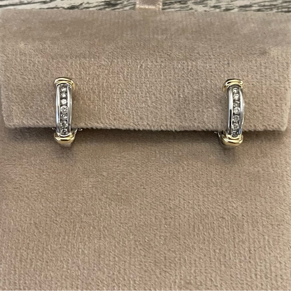 Two tone 14k gold diamond earrings